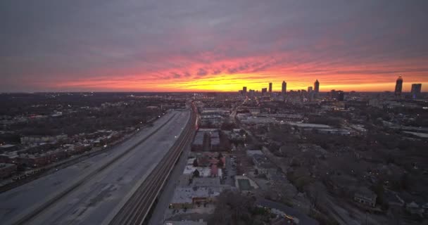 Atlanta Georgia Aerial V595 Hulsey Yard Inman Park Sunset Pull — Video