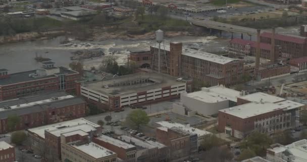 Columbus Georgia Aerial Birdseye Shot Industrial Buildings Rzeka Chattahoochee Miasto — Wideo stockowe
