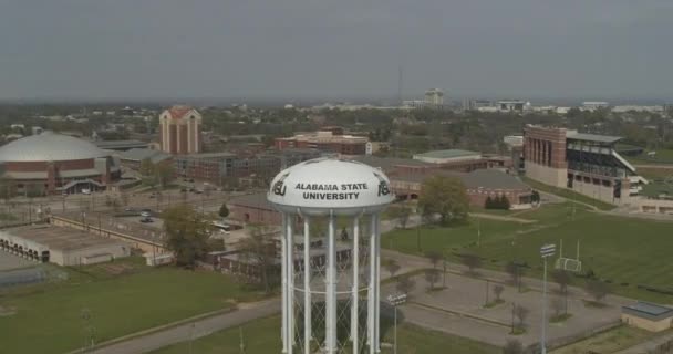 Montgomery Alabama Aerial V19 Point Water Tower State University Campus — Stock videók