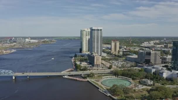 Jacksonville Florida Aerial Pan Right Shot Johns River Cityscape Daytime — Stock Video