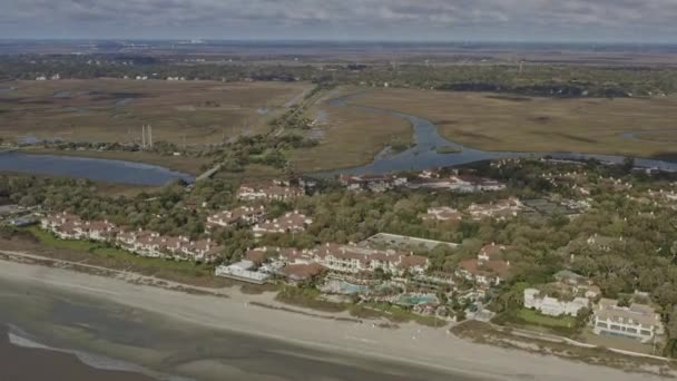 Sea Island Georgia Aerial Birdseye Shot Affluent Waterside Resort Marzo — Video Stock