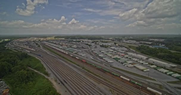 Atlanta Georgia Aerial V652 Széles Látószögű Serpenyő Vasútállomásról Panorámás Városképről — Stock videók