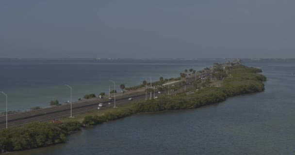 Tampa Florida Aerial V63 Panoramique Gauche Courtney Campbell Causeway Old — Video