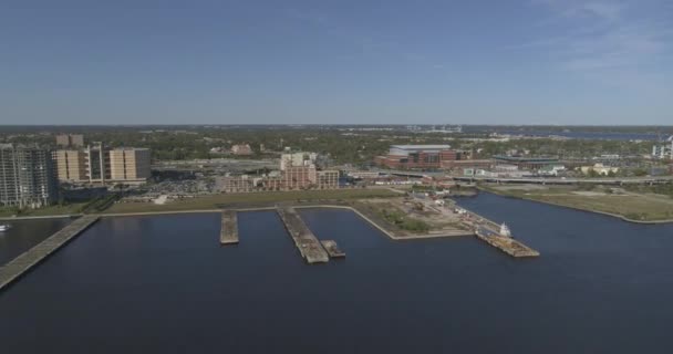 Jacksonville Florida Aerial Panning View Johns River Stadium Downtown Dji — Stock Video