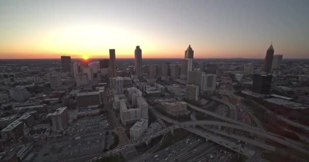 Atlanta Georgia Havayolları V598 Gün Batımında Şehir Merkezi Şehir Merkezi — Stok video