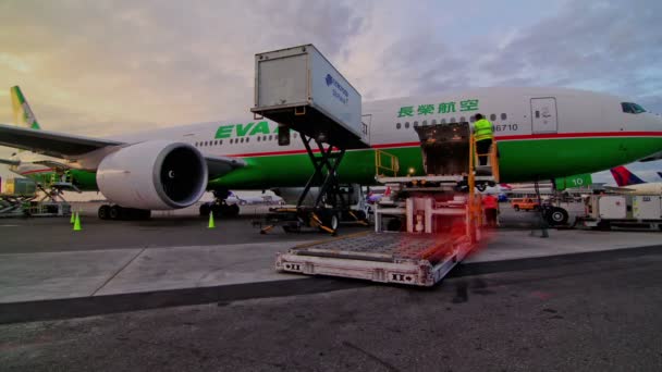 Desfasamento de tempo do avião do voo Eva Air que chega — Vídeo de Stock