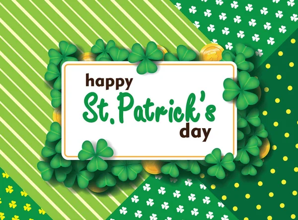 Carte Voeux Saint Patrick Avec Shamrock Pièces Irish Holiday Illustration — Image vectorielle