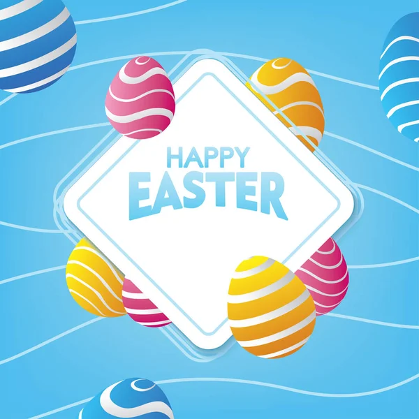 Renkli yumurtalı Mavi Paskalya Kartı. Paskalya Günü arkaplan vektörü çizimi.