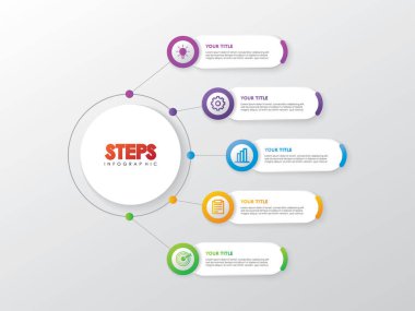 Zaman Çizelgesi Bilgisel Tasarım Vektörü, Çalışma Akımı Düzeni, Diyagram, Yıllık Rapor, Web Tasarımı. İş Konsepti 5 Seçenek, Adım veya Süreç