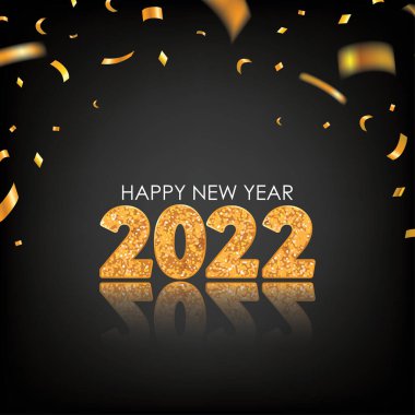Altın 2022 Dağılmış Altın Konfetisiyle Mutlu Yıllar. Vektör İllüstrasyonu. Broşürler, broşürler, kartpostallar ve posterler için tasarım ögesi.
