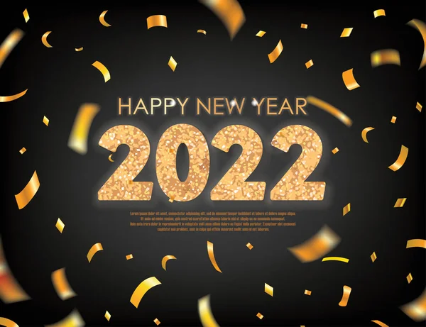 Ouro 2022 Feliz Ano Novo Saudação Com Espalhado Ouro Conffetis — Vetor de Stock