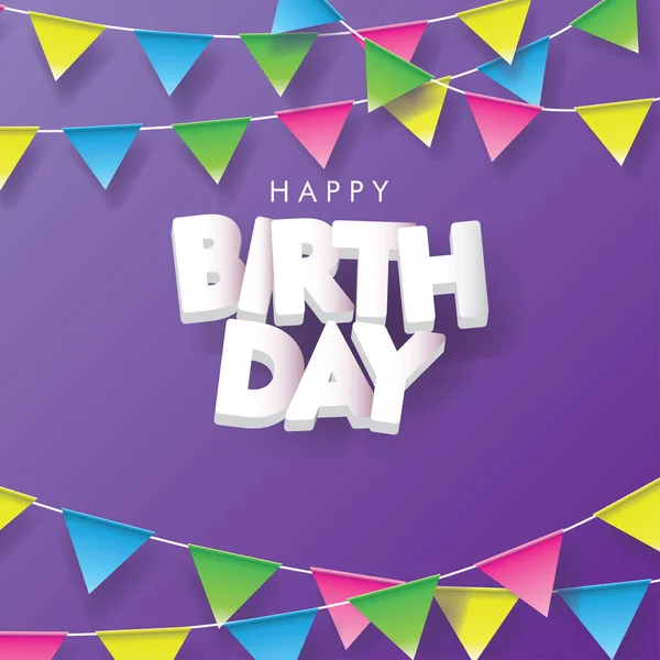 Feliz Cumpleaños Con Banderas Sobre Fondo Púrpura Signo Saludo Diseño — Vector de stock