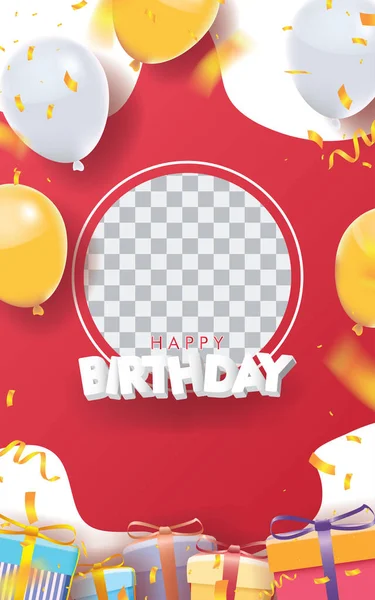 Tarjeta Cumpleaños Feliz Con Ranura Foto Fondo Rojo Signo Saludo — Vector de stock