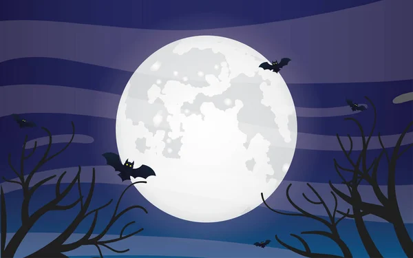 Enge Eerie Nacht Heldere Volle Maan Achtergrond Halloween Nacht Vector — Stockvector