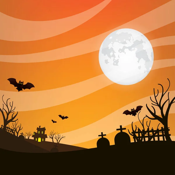 Ijesztő Kísérteties Éjszaka Fényes Telihold Háttér Halloween Éjszakai Vektor Illusztráció — Stock Vector