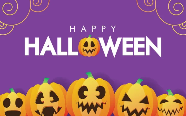 Šťastný Halloween Přáníčko Halloween Dýně Fialové Pozadí Vektorový Design — Stockový vektor