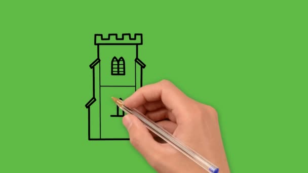 Drawing Home Art White Black Color Combination Green Background — Stock Video