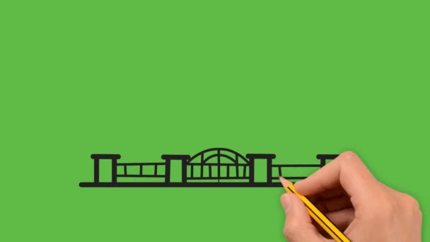 Kreslení Školní Umění Černou Modrou Kombinací Barev Zeleném Pozadí — Stock video