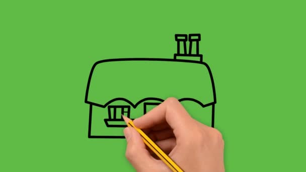 Rysunek Sztuki Domu Kombinacją Kolorów Zielonym Tle — Wideo stockowe
