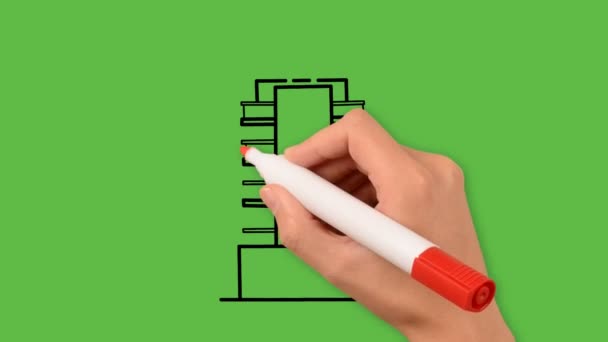 Drawing Big Building Art Color Combination Green Background — Stock Video