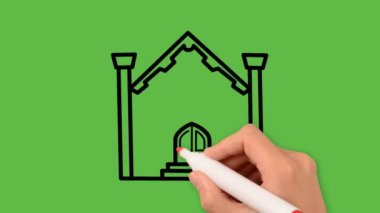 Yeşil arka planda siyah ve mavi renkli bir tapınak sanatı çizmek