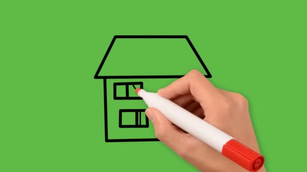 Drawing Home Art Color Combination Green Background — Stock Video