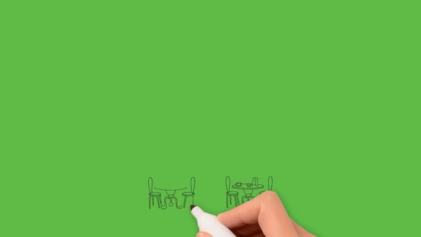 Kreslení Dřevěné Zrcadlo Umění Kombinací Černé Modré Barvy Zeleném Pozadí — Stock video