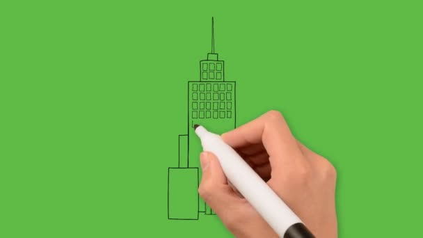 Drawing Tower Art Color Combination Green Background — Stock Video