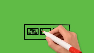 Yeşil arkaplanda renk kombinasyonlu bir süpermarket çizimi