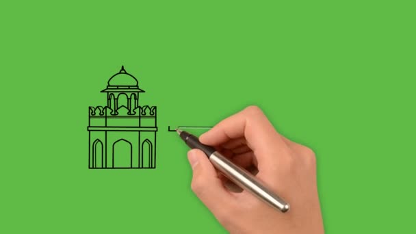 在绿色背景上画一个颜色组合的堡垒艺术 — 图库视频影像