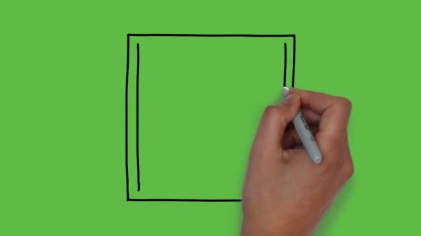 Zeichnung Einer Holztür Mit Farbkombination Auf Grünem Hintergrund — Stockvideo