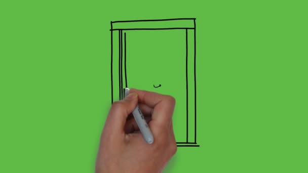 Tegning Wooden Door Kunst Med Farvekombination Grøn Baggrund – Stock-video