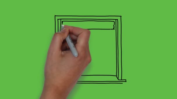 用绿色背景的色彩组合画木门艺术 — 图库视频影像