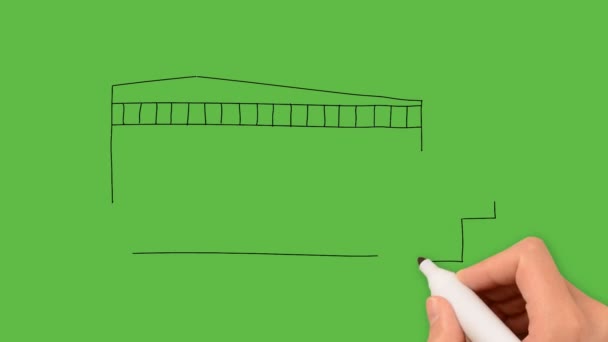 Kreslení Letištní Budovy Umění Kombinací Barev Zeleném Pozadí — Stock video