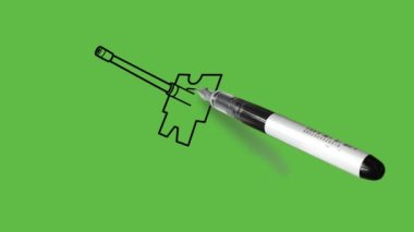 Soyut yeşil arkaplanda renk kombinasyonlu bir askeri araç çiziliyor