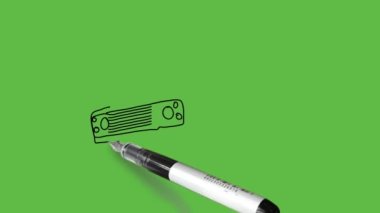 Soyut yeşil arkaplanda siyah ve mavi renkli bir nakliye kamyonu çiziliyor