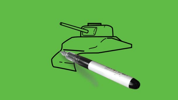 Dibujo Vehículo Del Ejército Con Combinación Colores Sobre Fondo Verde — Vídeo de stock