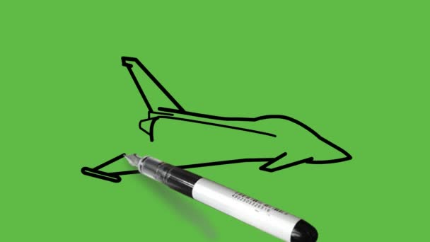 Desenho Avião Caça Com Combinação Cores Fundo Verde Abstrato — Vídeo de Stock