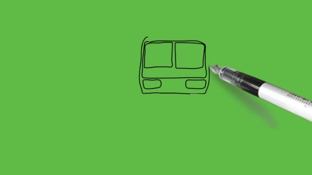 Rysunek Pociągu Pasażerskiego Czarnym Kombinacją Kolorów Abstrakcyjnym Zielonym Tle — Wideo stockowe