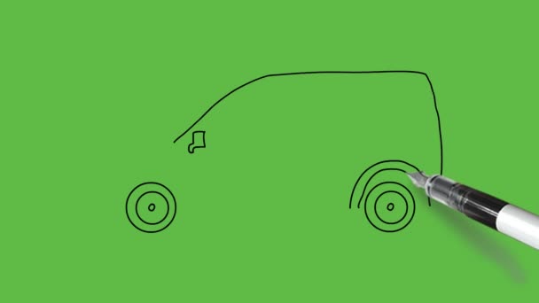 Малюнок Багажного Автомобіля Чорно Кольоровою Комбінацією Абстрактному Зеленому Тлі — стокове відео