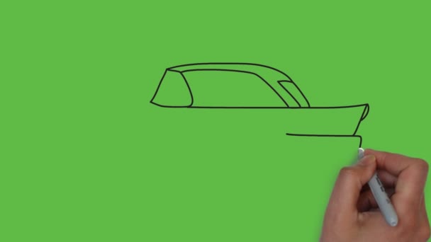 抽象的な緑の背景に黒と色の組み合わせで乗用車を描く — ストック動画