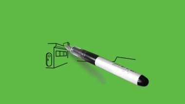 Soyut yeşil arkaplanda renk kombinasyonlu özel bir tekne çiziliyor