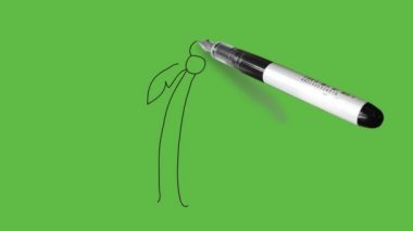 Soyut yeşil arka planda kahverengi ve yeşil renkli bir meyve ağacı çizmek