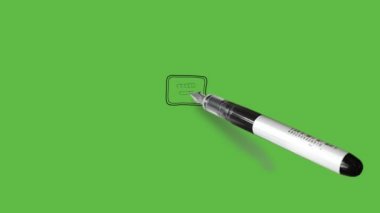 Soyut yeşil arkaplanda kırmızı, sarı, gri ve mavi renkli bir benzin pompası çiziliyor