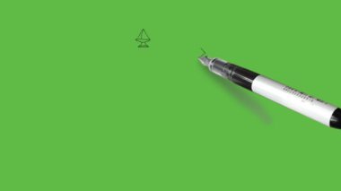 Soyut yeşil arkaplan üzerinde beyaz siyah ve gri renk kombinasyonlu ayakta duran bir sağ ok çiziliyor