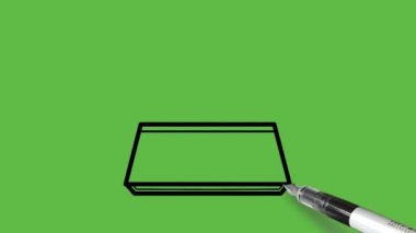 Soyut yeşil arkaplanda siyah ve mavi renkli bir aygıt çiziliyor