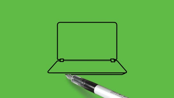 Desenho Laptop Combinação Cores Preto Cinza Fundo Verde Abstrato — Vídeo de Stock