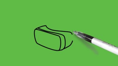 Soyut yeşil arkaplanda siyah, gri ve mavi renk kombinasyonlu 3 boyutlu bir göz giysisi çiziliyor