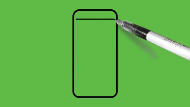Рисование Мобильного Телефона Черно Синим Цветом Абстрактном Зеленом Фоне — стоковое видео