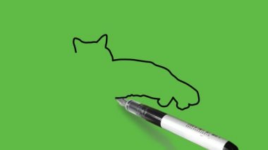 Soyut yeşil arkaplanda siyah-mavi renkli bir kedi çizmek